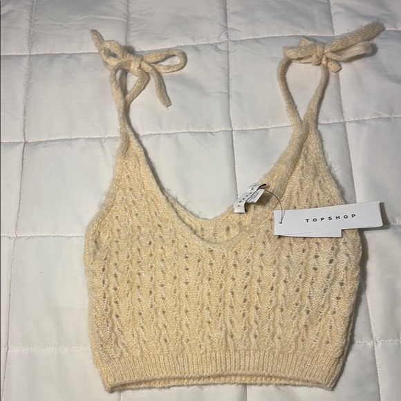 Crochet Cream Crop Top Tie Spaghetti Strap - Picture 2 of 10